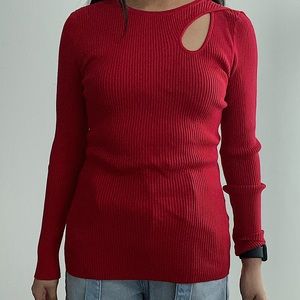 INC Red Ribbed Sweater Size S